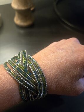 Multi-Strand Green Beaded Wrap Bracelet - Brand Unknown